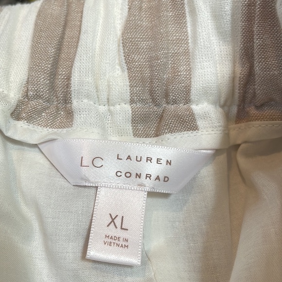 Lauren Conrad Tan White Stripe Size XL NWT Linen Blend Fully Lined Wide Leg - Picture 10 of 13